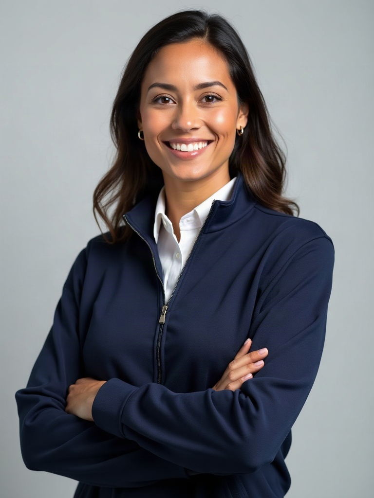 Elena Cruz, the sample presenter built to demonstrate this system